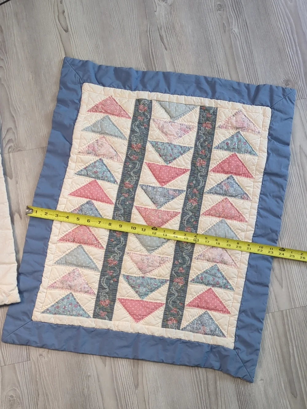Vintage Patchwork Quilted Pillowcases Set of 2 Standard Blue Pink Floral Cottage